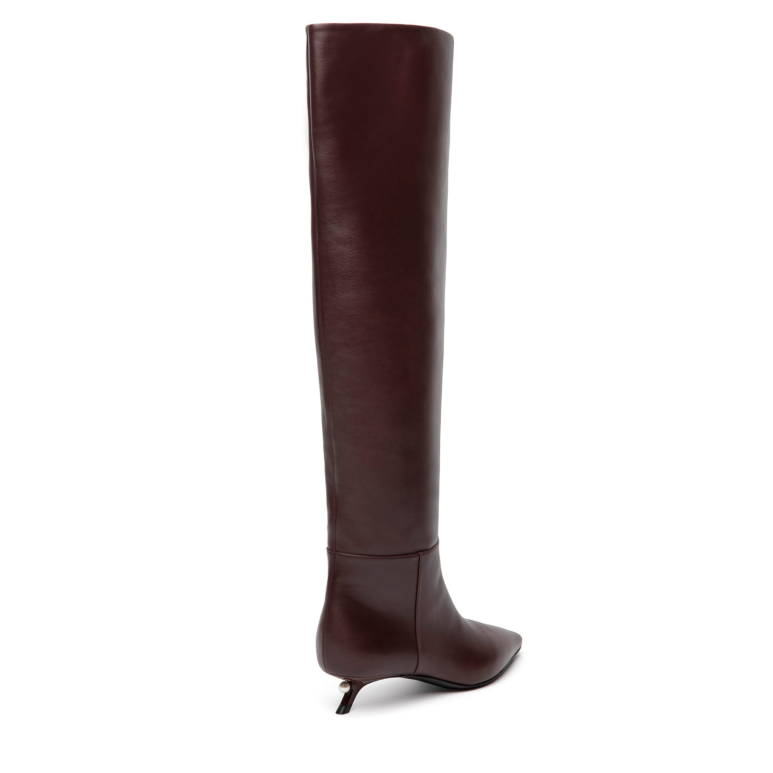 Debby Roma Merlot boots crafted from premium calf leather with refined pearl-embellished heel