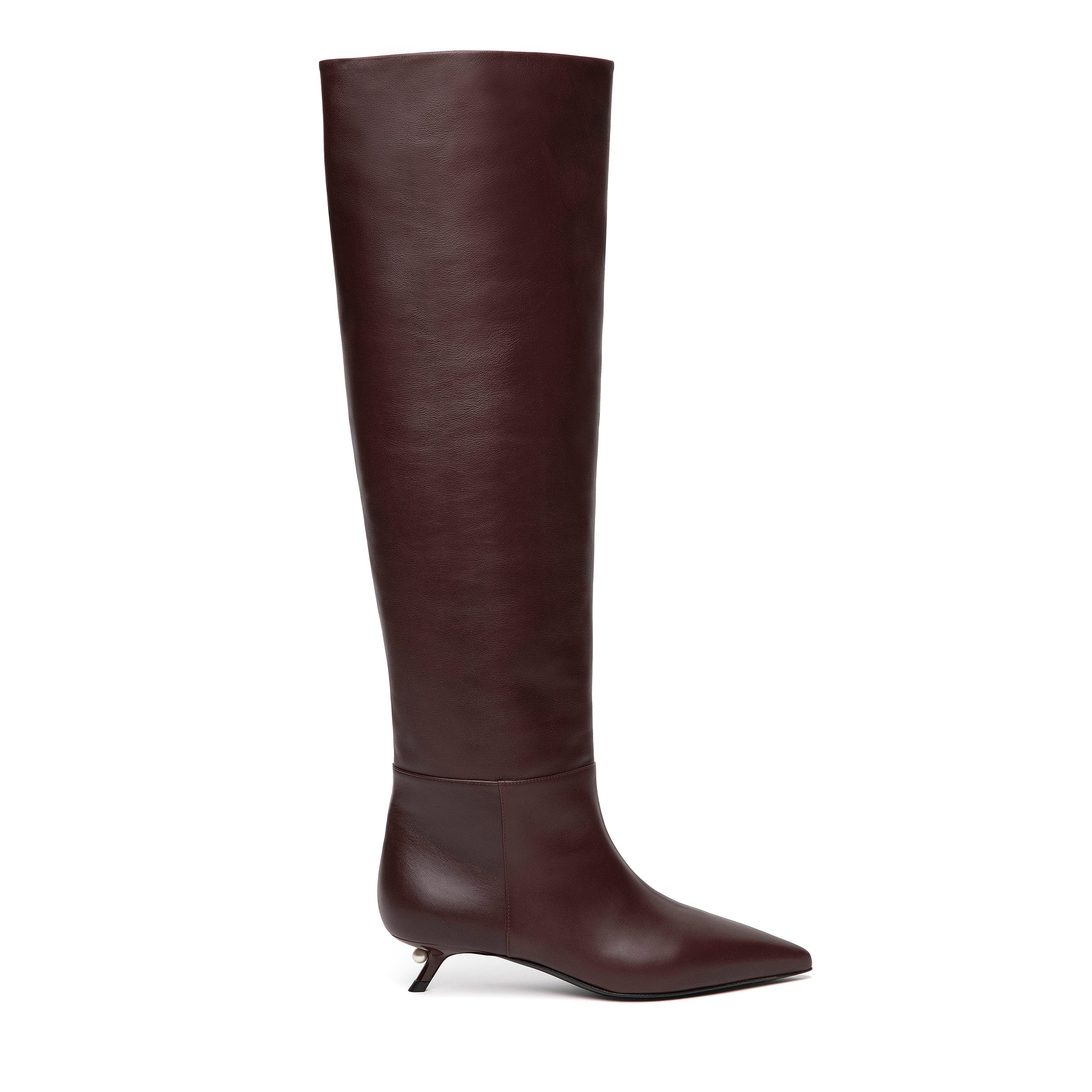 Alevi Milano Debby Roma Merlot high leather boots with signature pearl heel – luxury women’s footwear