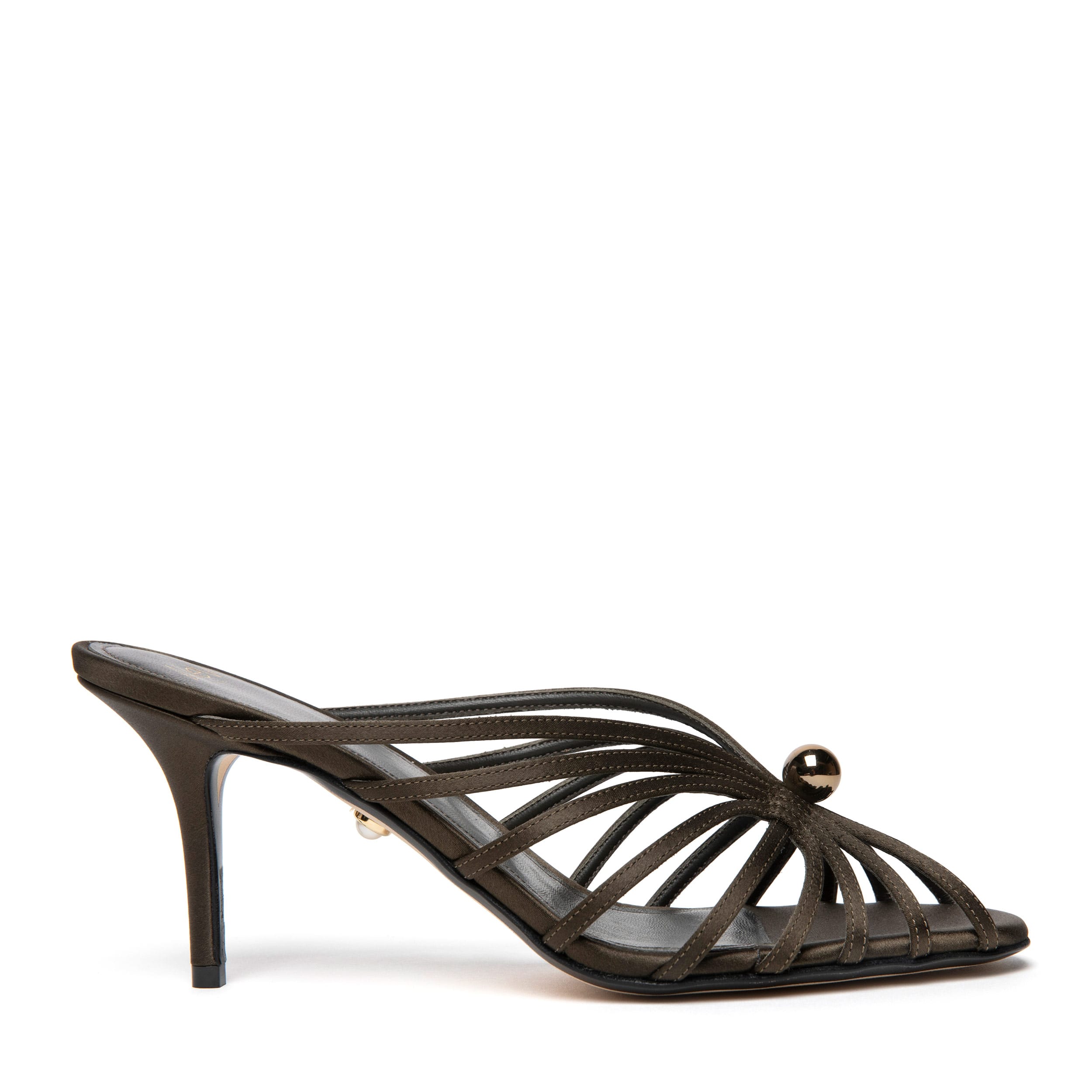Alevì Milano Diana Pearl in Satin moss color, with 7,5cm high heel from side
