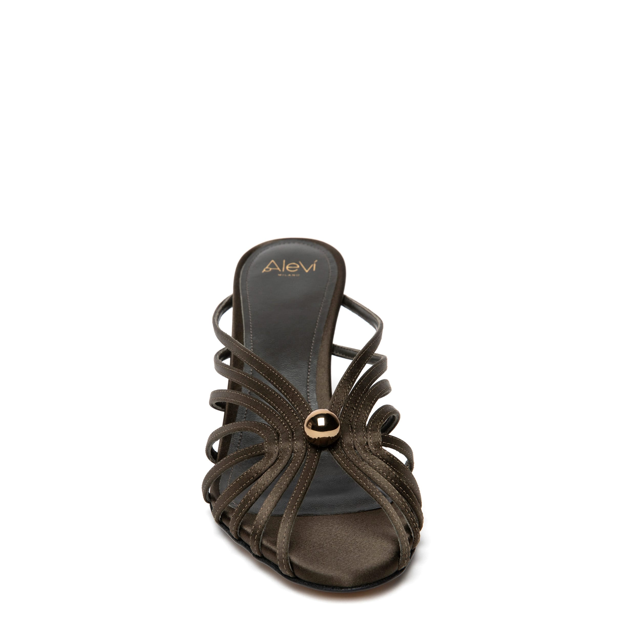 Alevì Milano Diana Pearl in Satin moss color, with 7,5cm high heel. front view