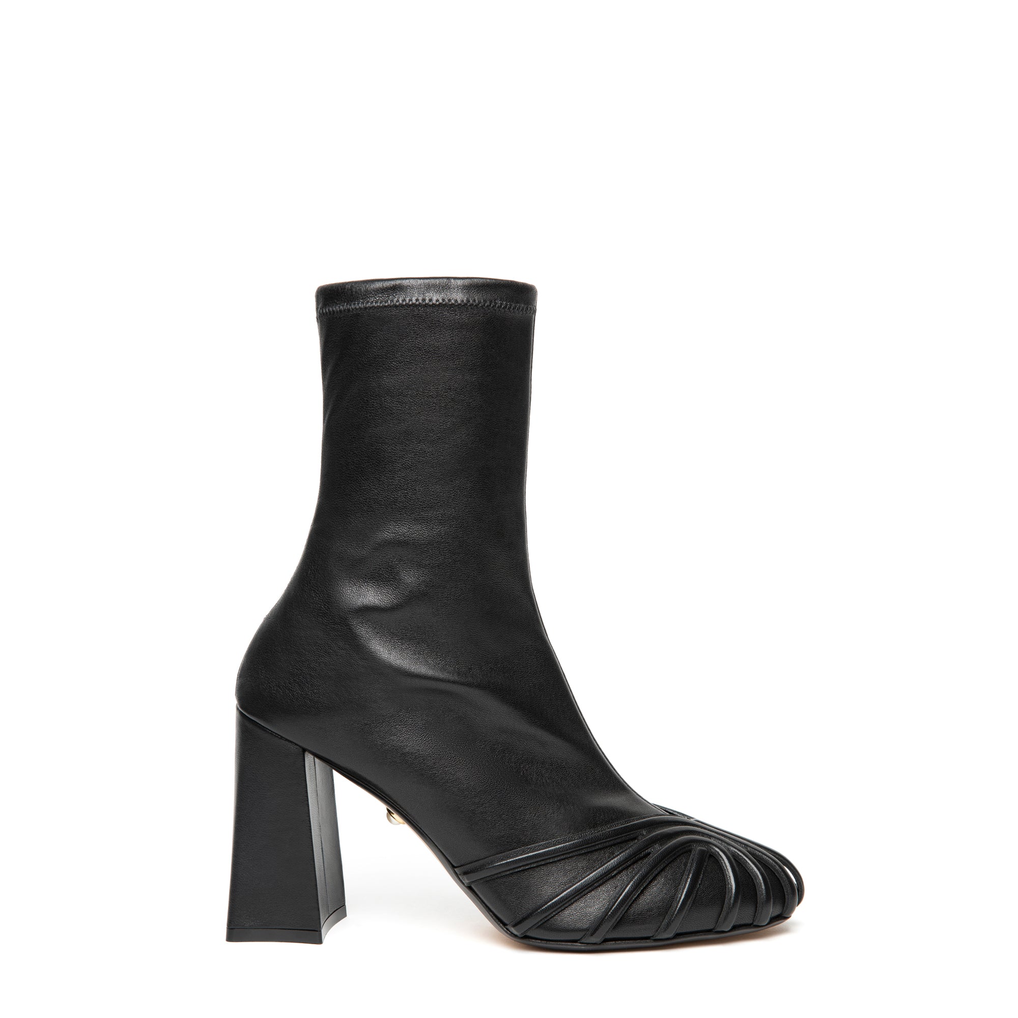 Alevi Milano Madison Nappa Stretch Black ankle boots in stretch nappa leather with signature baguette cage design